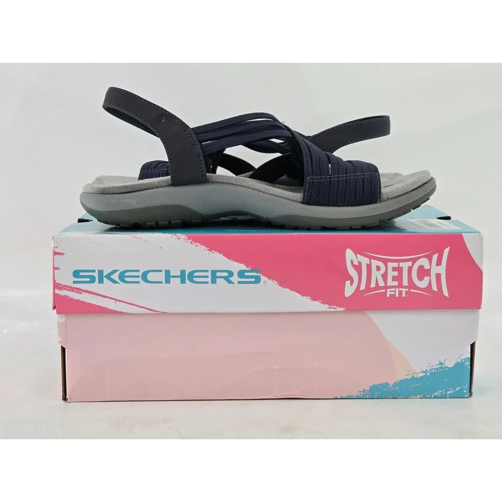 Skechers Reggae Slim Simply Stretch Sandals Womens 6 Navy Blue 163023 Excellent